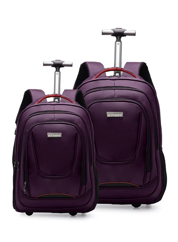 2 Pack Multipurpose Rolling Trolley Backpack Purple