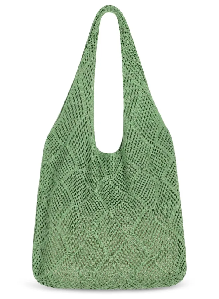 Crochet Mesh Beach Tote Bag Shoulder Handbags Knitting Hollow Summer Hobo Aesthetic for Women, Green