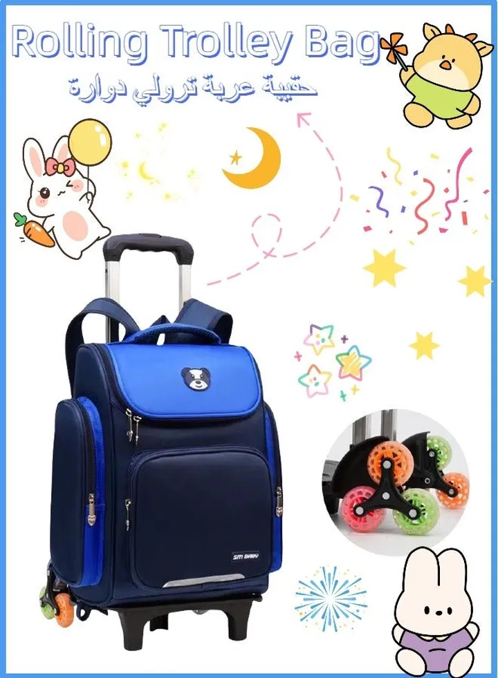Wheeled Backpack, Children's Shoulder Bag Can Climb Stairs, Rolling Trolley Bag, With 6 Wheels Elementary School Students Schoolbag Middle School Trolley Bookbag (Blue)