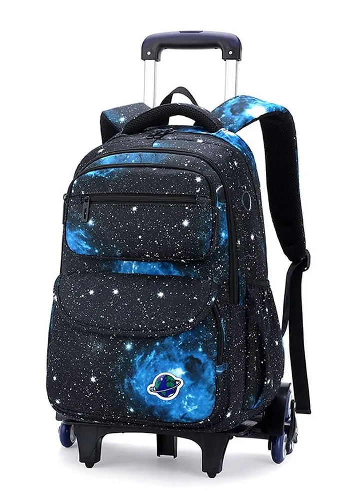 Wheeled Rolling Backpack Black Bookbag for Boys and Girls School Student Books Laptop Travel Trolley Bag