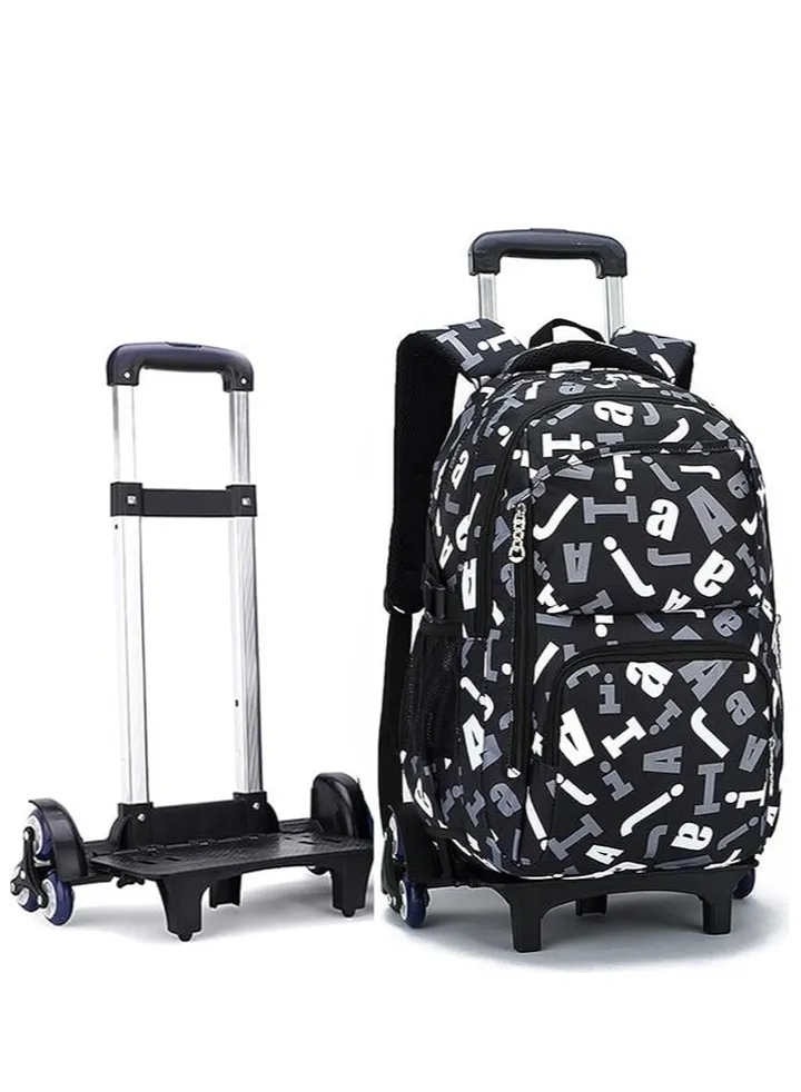 Rolling Backpack, 6 Wheels Trolley School Bag, Large Capacity Wheeled Travel Book bag Laptop Backpack for Boys Girls Kids Teens (Black)