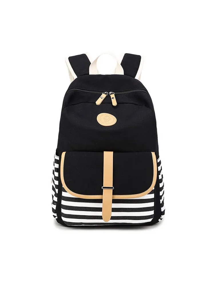 Korean Style Canvas Travel Backpack Black/White