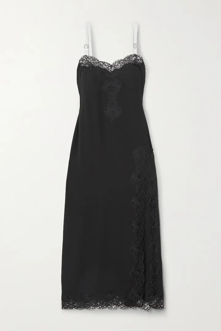 Christopher Kane - Be Mine Buckled Pu And Lace-trimmed Crepe De Chine Midi Dress - Black