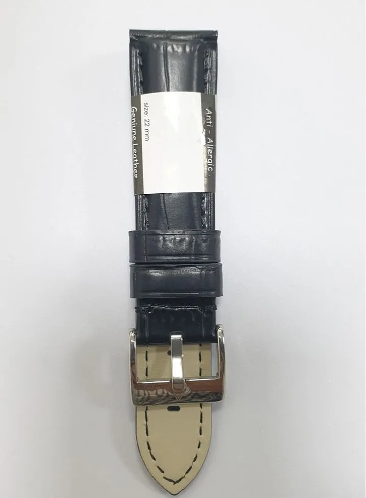 Genuine Leather 22mm Anti Allergic Watch Strap Black