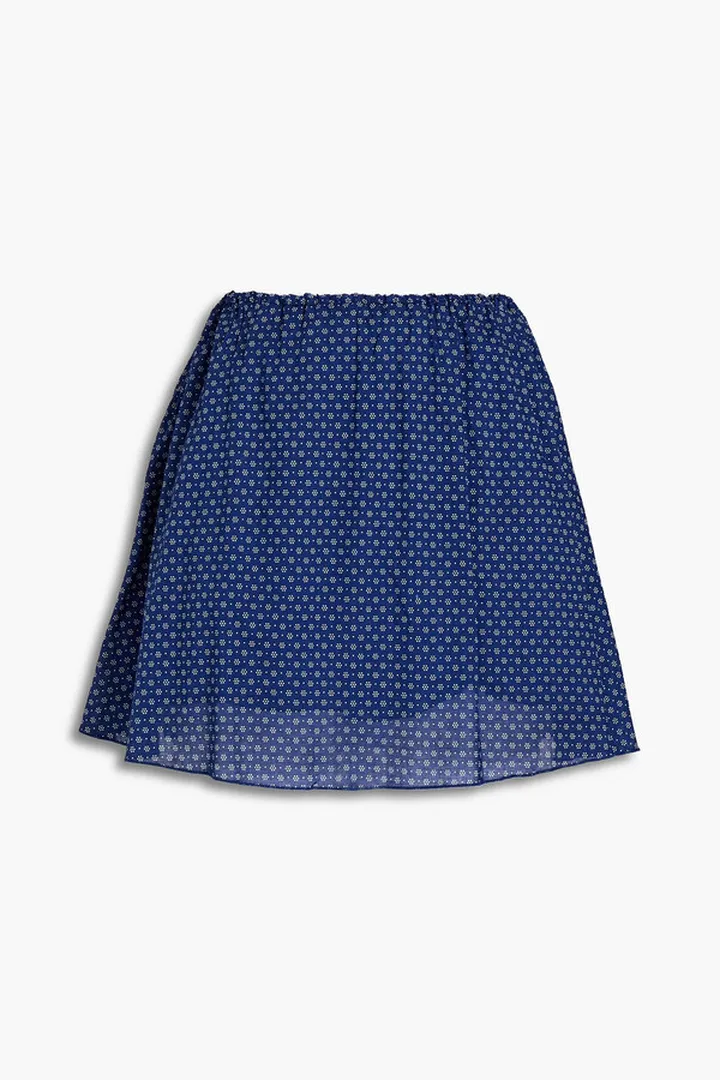 Gathered printed cotton-mousseline mini skirt