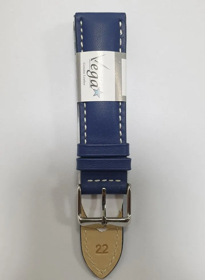 Genuine Leather 22mm Anti Allergic Watch Strap Blue & White