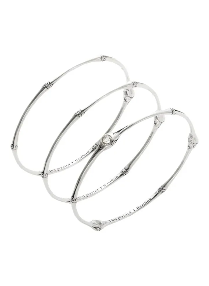Bamboo White Topaz and Sterling Silver Bangle Bracelet for Women Set One Size