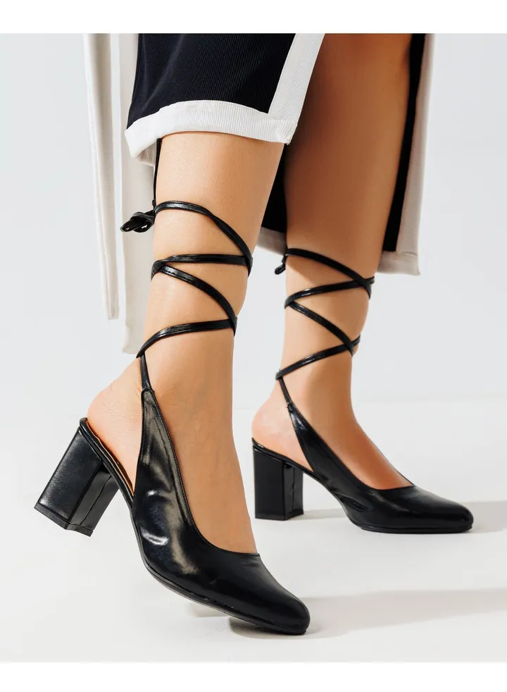 SN Leather Heel Bow - Black