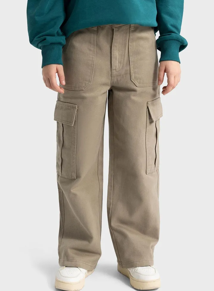 Girl Cargo Wide Leg Cotton Trousers
