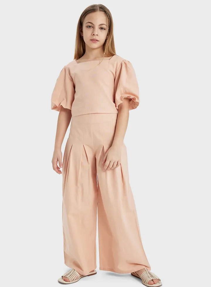Girl Wide Leg Wide Leg Cotton Trousers