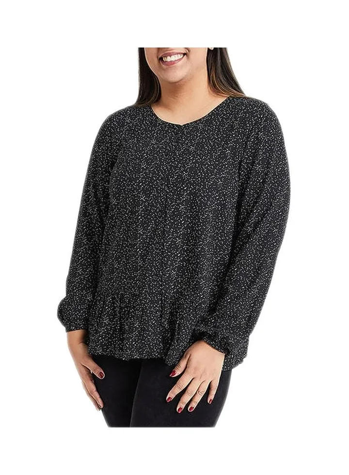 Printed Ruffle Hem Top Black