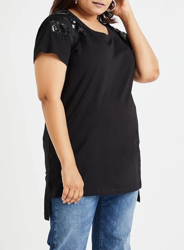 Sequin Detailed T-Shirt Black