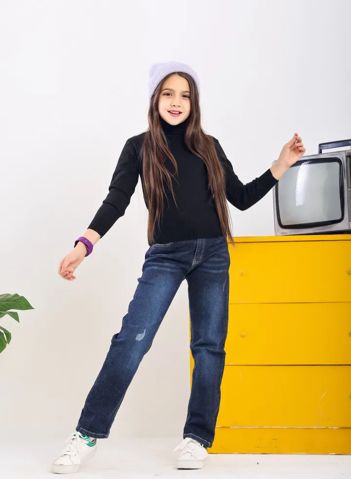 Jeans Trousers For Girls Dark Blue Color 3008