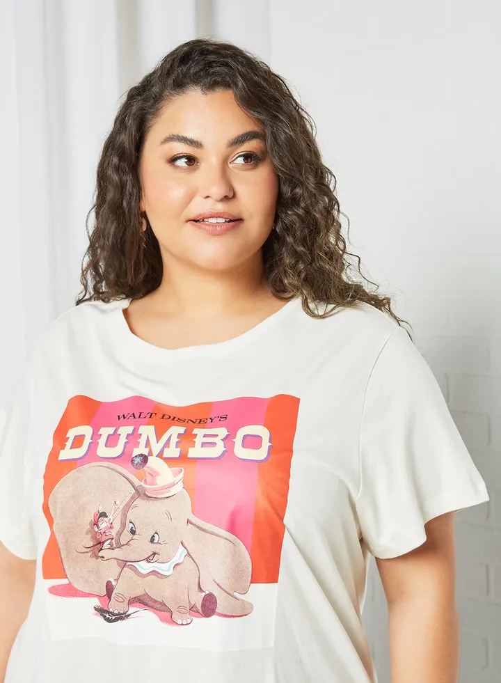 Curvy Dumbo Print T-Shirt White