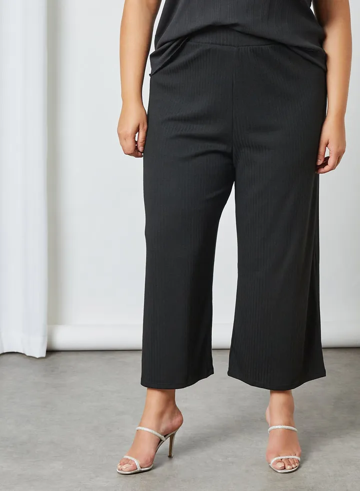 Wide Leg Cropped Pants Black
