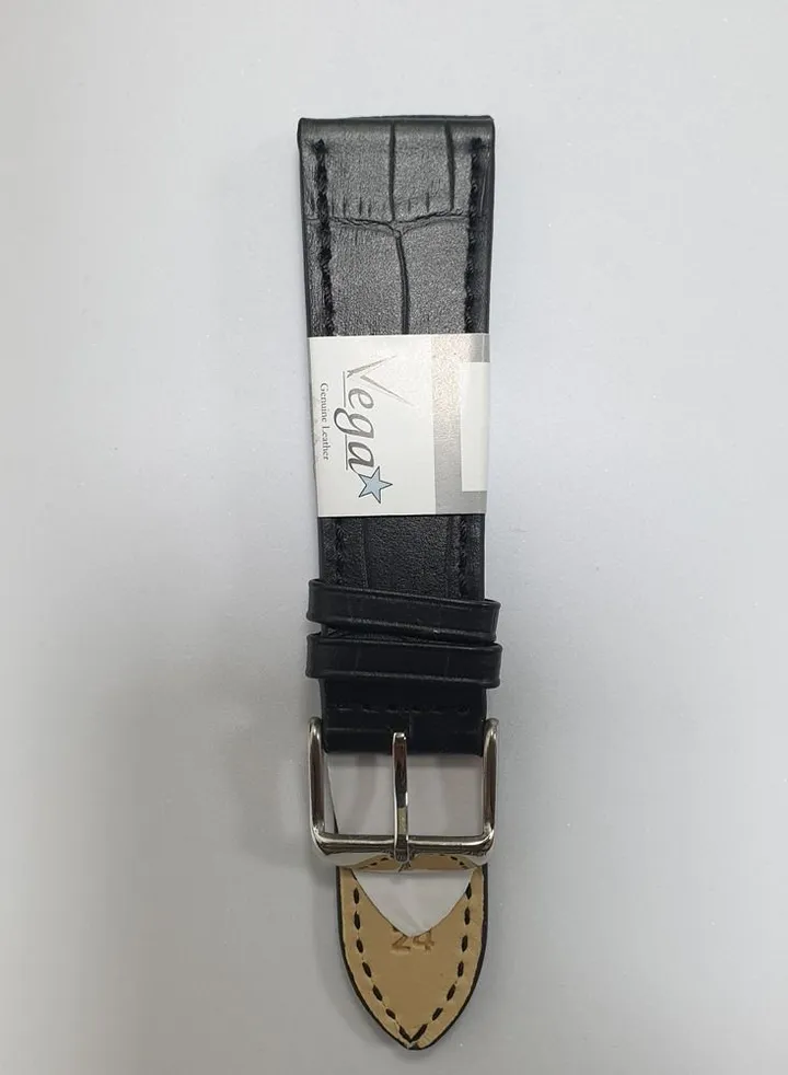 Genuine Leather 24mm Anti Allergic Watch Strap Black