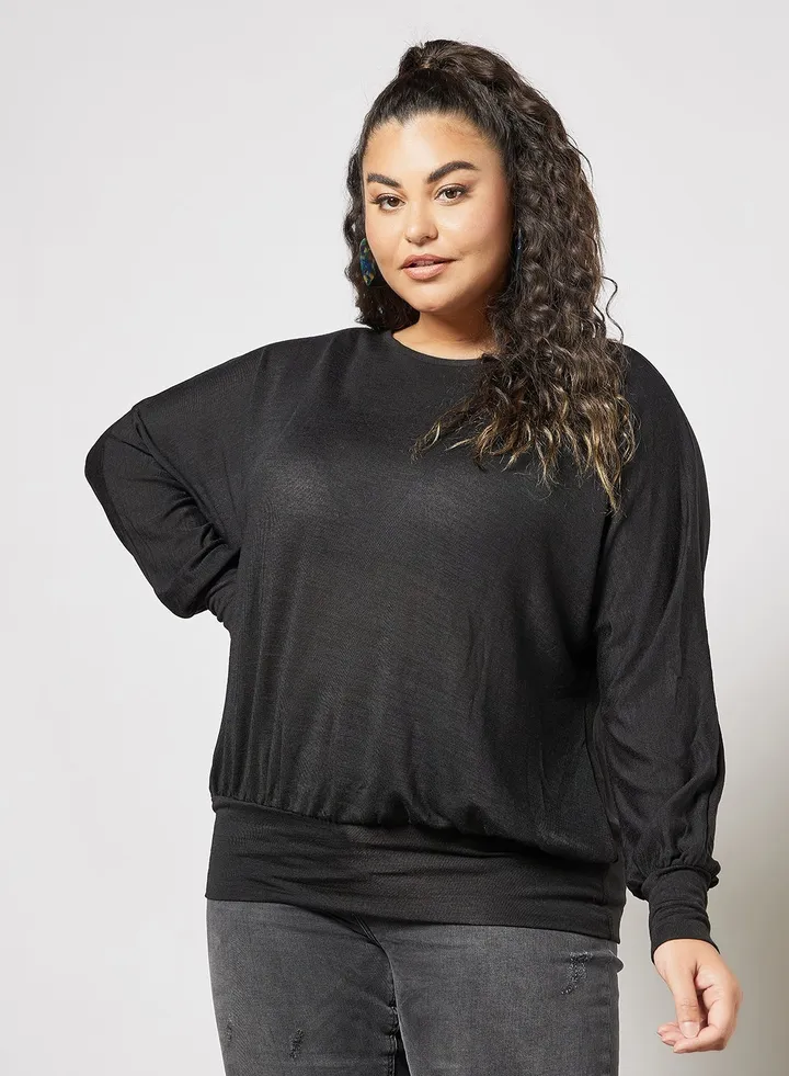 Plus Size Batwing Sleeve Top Black