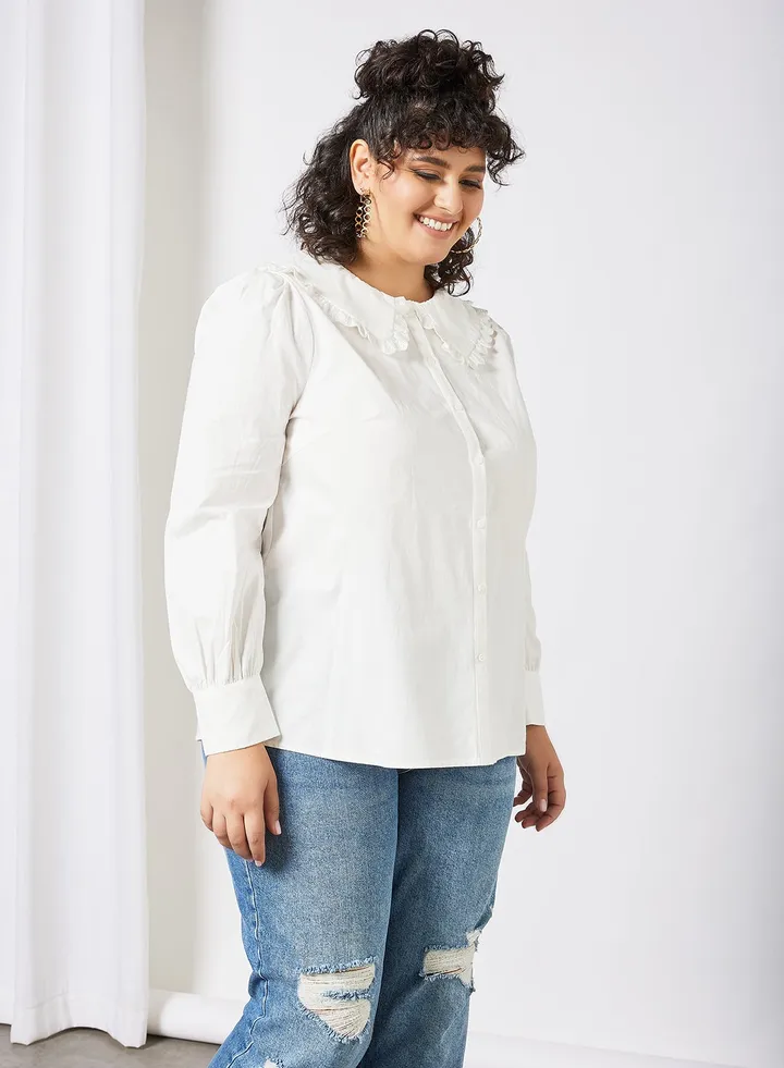 Curvy Pull Sleeve Shirt White