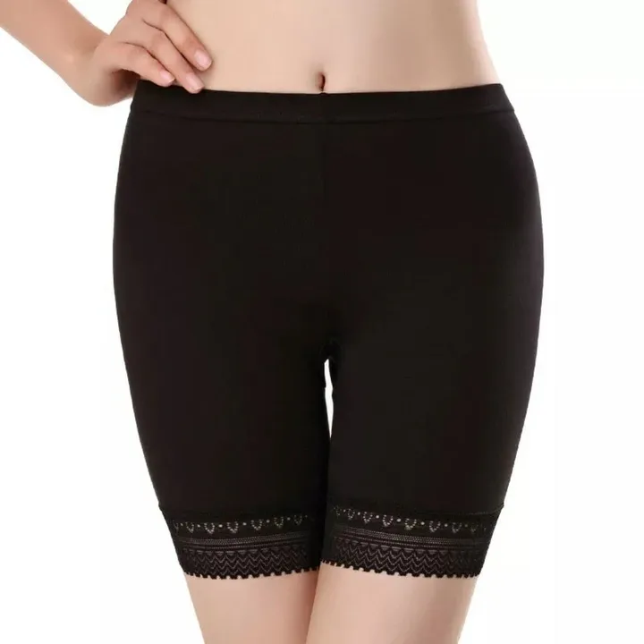 Women's Cotton Lycra Stretchable Lace Cycling Shorts/Under Skirt Shorts Safety Shorts Black