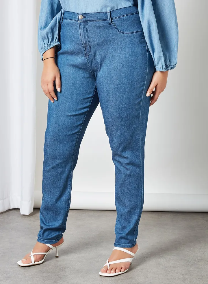 Comfortable Casual Mid-Rise Jeans Blue