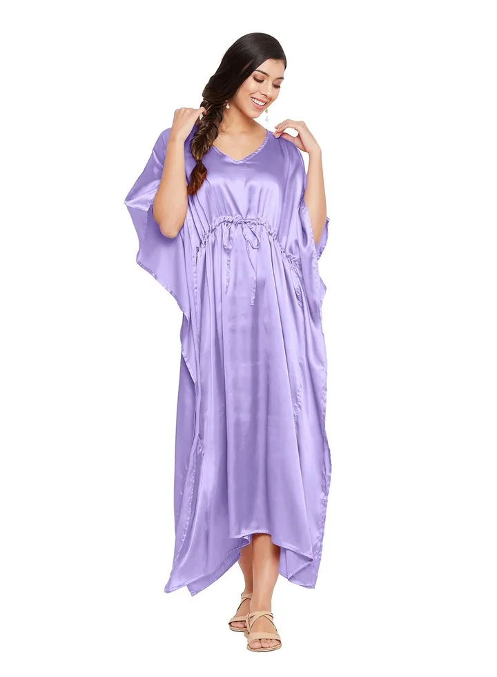 Women Plus Size Purple Long Satin Caftan Nightgown Housedress Sleepwear for Ladies