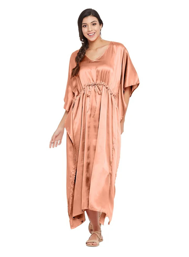 Women Plus Size Silky Satin Terracotta Maxi Nightgown Sleep Dress Long Kaftan for Ladies