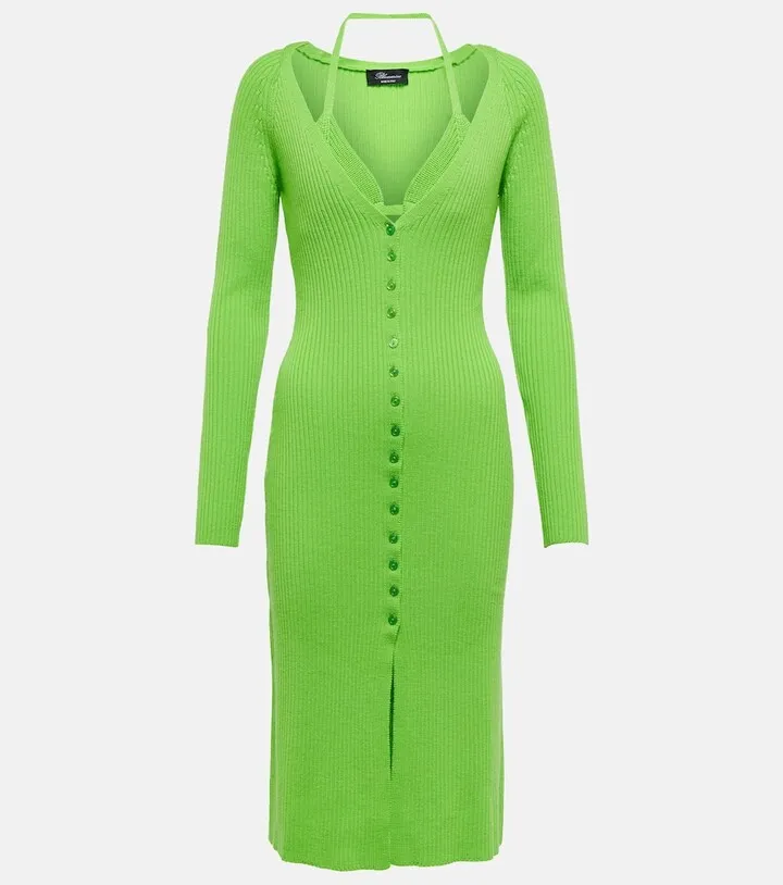 Ribbed-knit wool halterneck midi dress