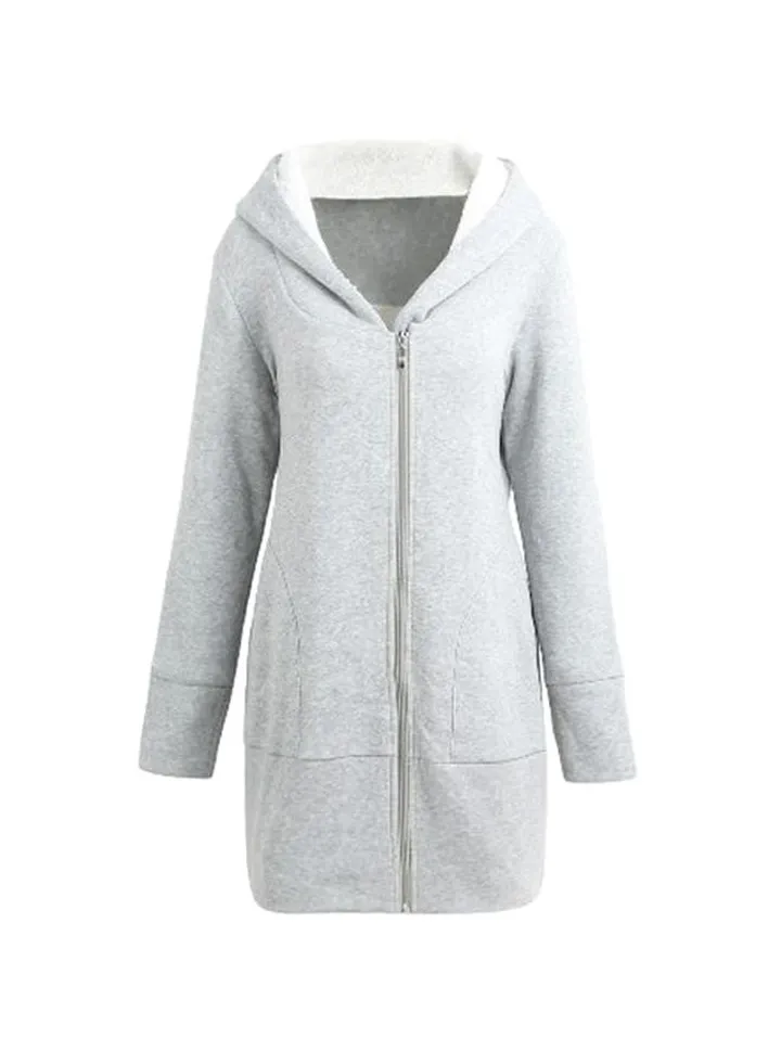 Warm Fleece Hoodie Grey/White