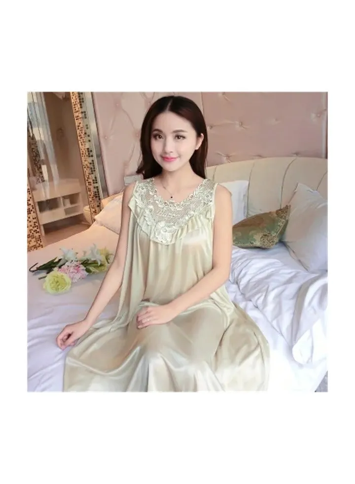 1-Piece Women Night Gowns Sleepwear,Nightwear Long Sleeping Dress,Luxury Women Casual Night Dress,Ladies Home Dressing,Colour Champagne
