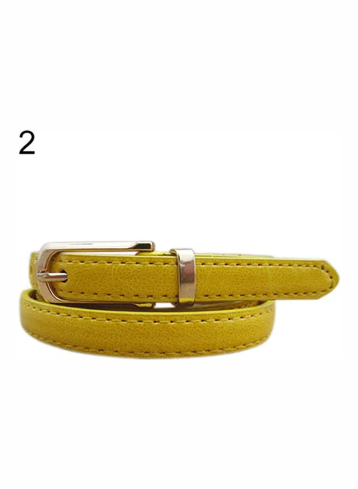 Women Thin Faux Leather Belt Cummerbund Candy Tone Buckle Casual Waistband Strap Yellow