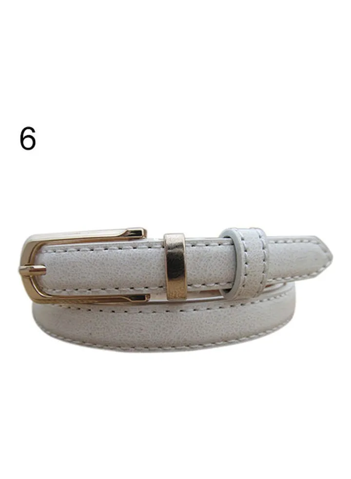 Women Thin Faux Leather Belt Cummerbund Candy Tone Buckle Casual Waistband Strap White