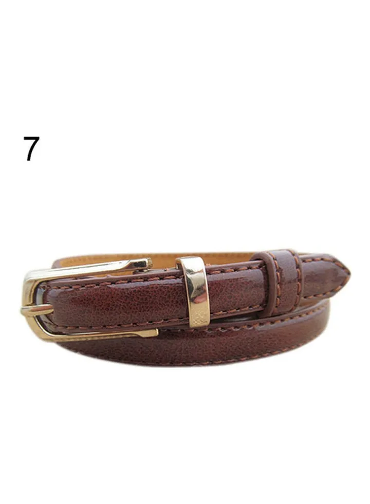 Women Thin Faux Leather Belt Cummerbund Candy Tone Buckle Casual Waistband Strap Coffee