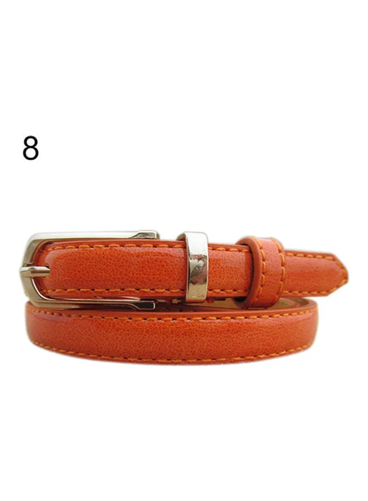 Women Thin Faux Leather Belt Cummerbund Candy Tone Buckle Casual Waistband Strap Orange