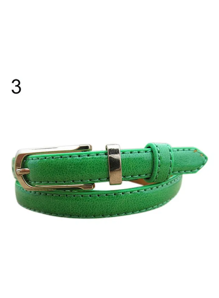 Women Thin Faux Leather Belt Cummerbund Candy Tone Buckle Casual Waistband Strap Green