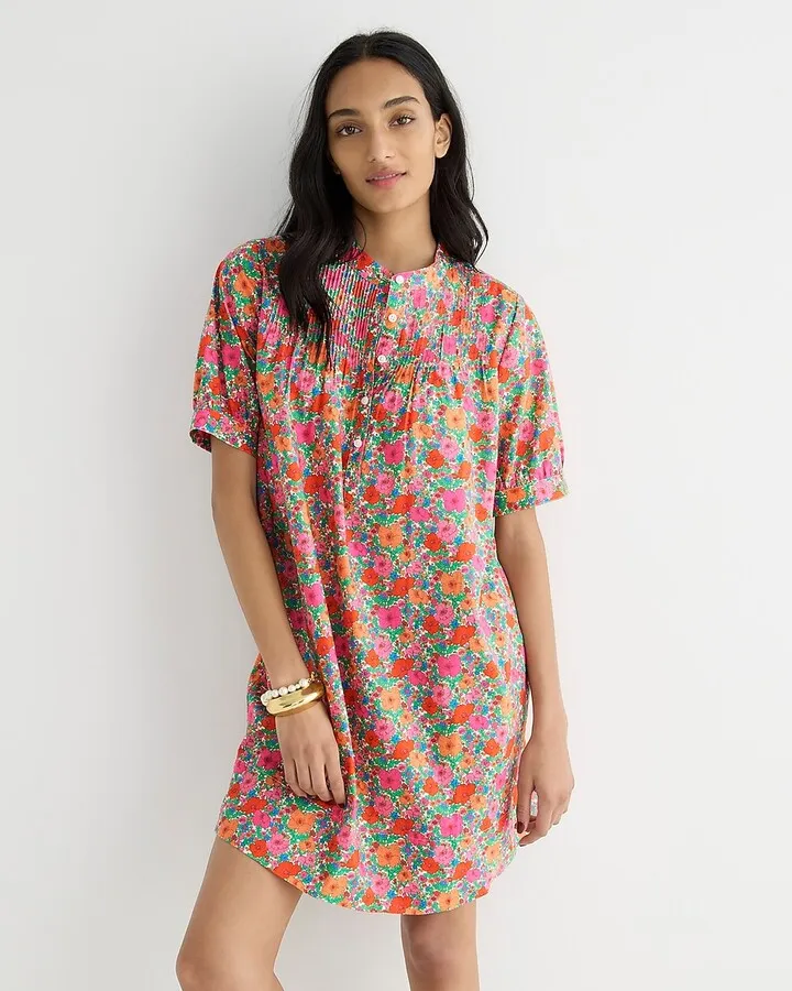 Tall short-sleeve mini shirtdress in Liberty® Meadow Song fabric