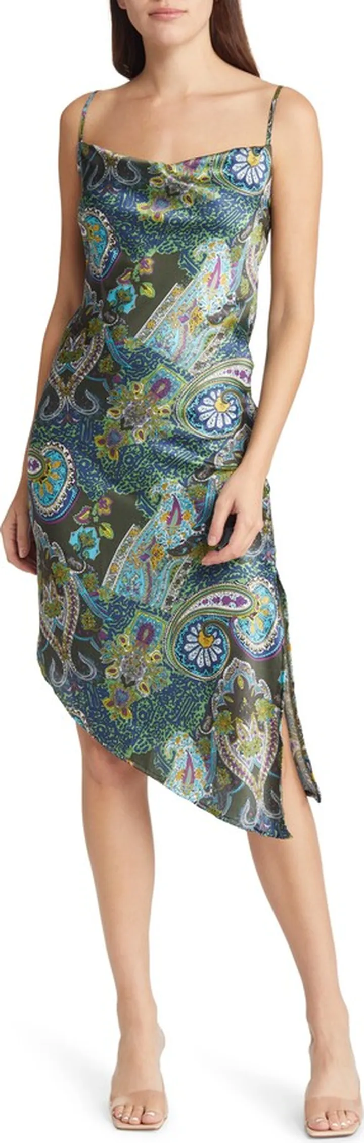 Paisley Asymmetric Satin Slipdress