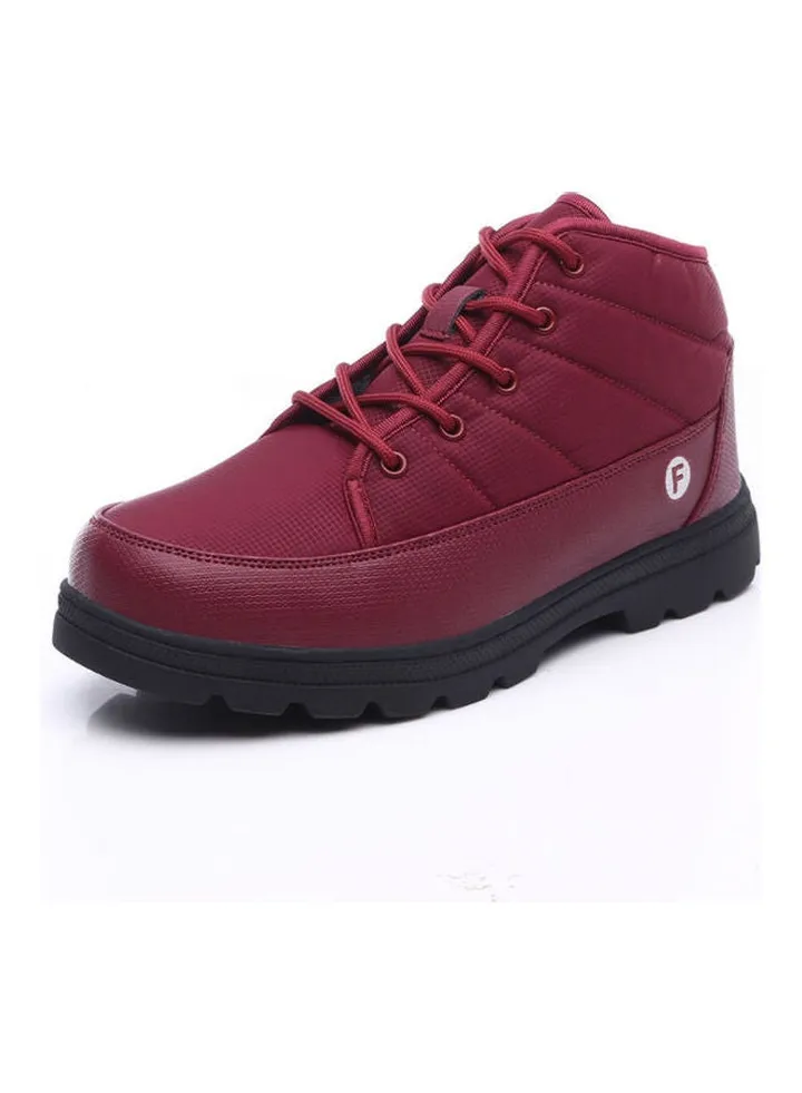 Solid Lace-Up Ankle Boots Red