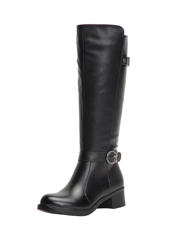 Martin Block Heel Knee High Boots Black