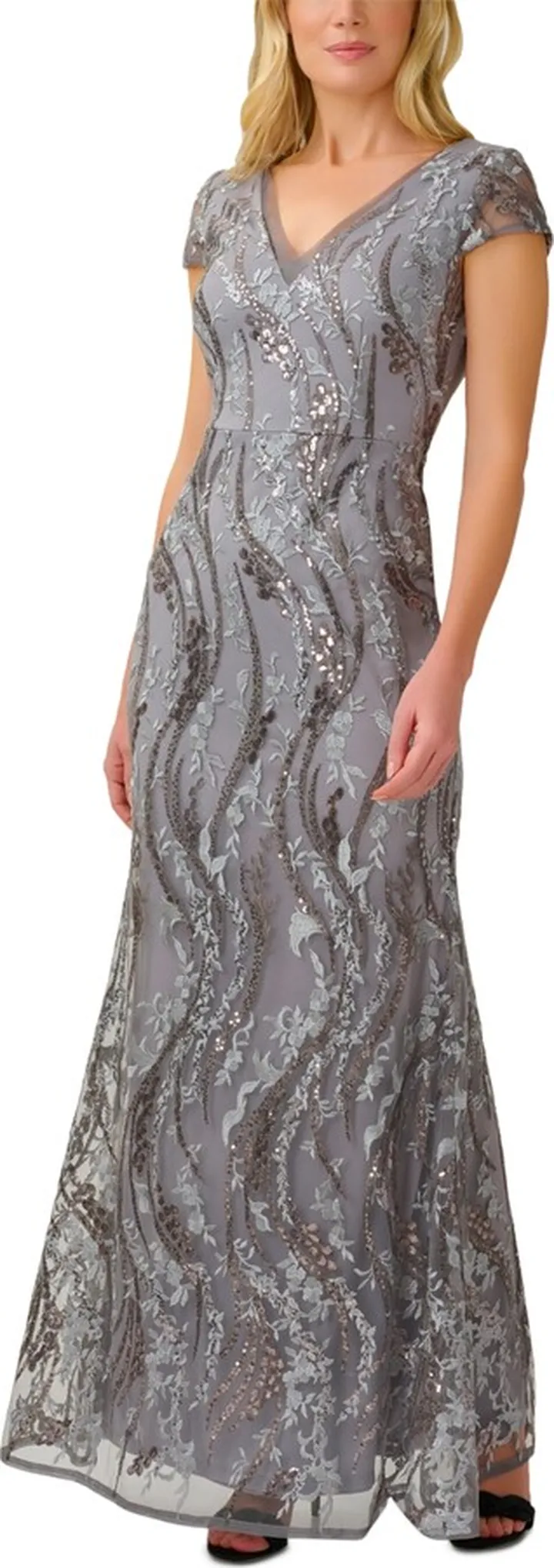 Adrianna Papell Women's Sequined Embroidered Gown