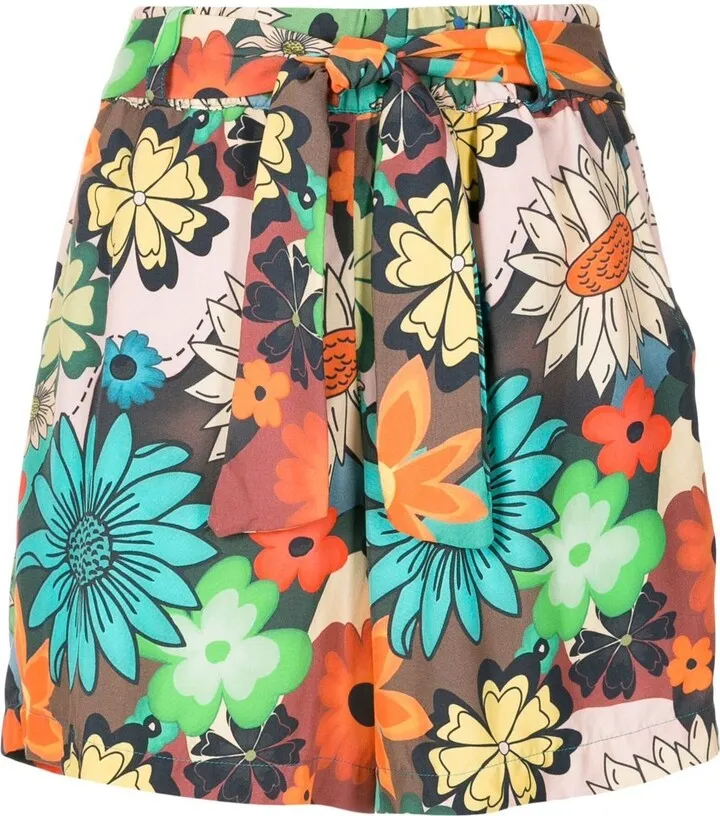 Floral-Print Belted Shorts