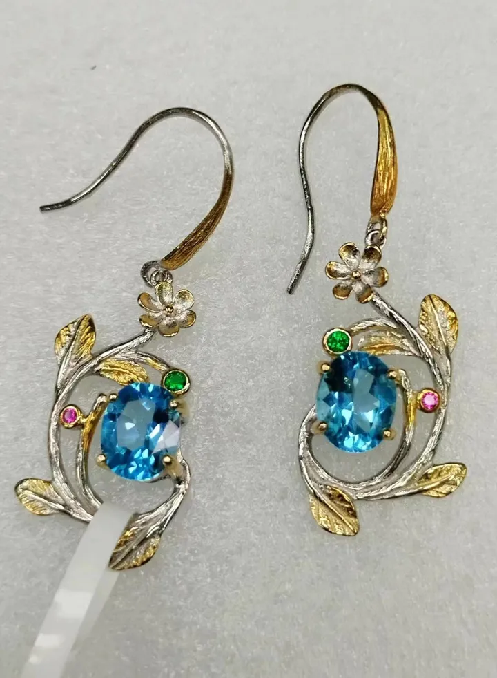 Classic italy baroco style desiged 925 archaistic silver plated by gold with natural topas gem stone earrings