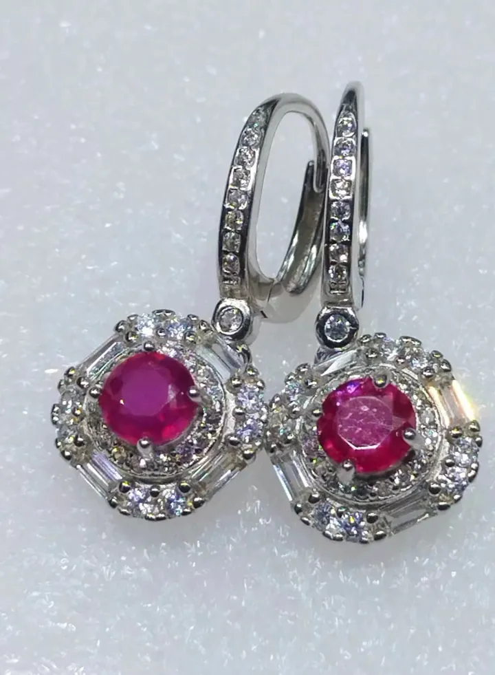 Fashion woman 925 sterling silver with natural hotted ruby gem stone earrings