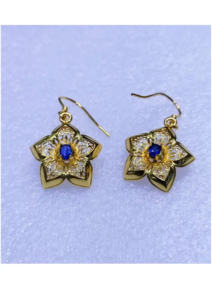 2024 new hot sell top quality sapphire gem stone earring,925 sterling silver plated by 18K gold,a beautiful gift for girls
