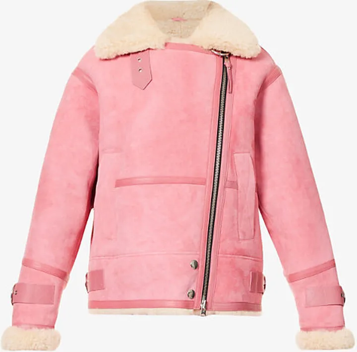Womens Blush Pink Alara Contrast-collar Shearling Coat
