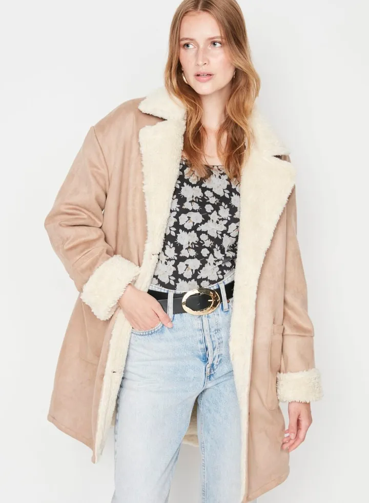 Fur Detail Sleeve Longline Coat
