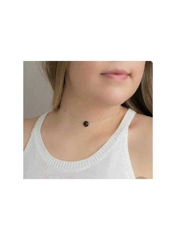 Choker Necklace Silver Chain _black Bead