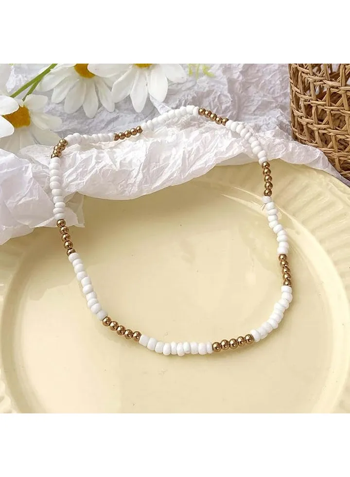 White Beaded Choker Necklace