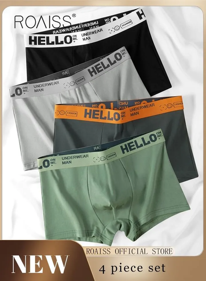 Men's Boxers 4 Pack Set Trend Men's Teenage Boys Underwear Breathable Cotton Short Briefs High Elastic Classic Elastic Waistband Underwear