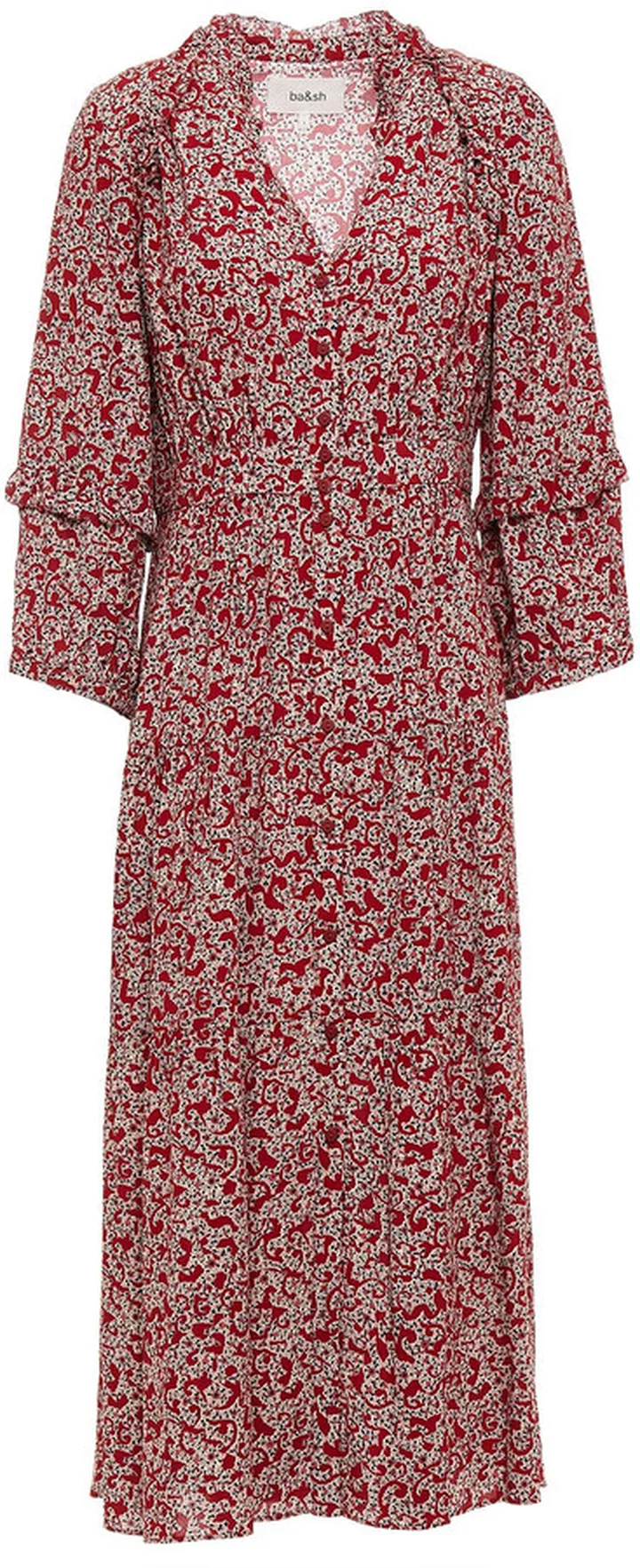 Claire ruffle-trimmed printed crepe midi dress