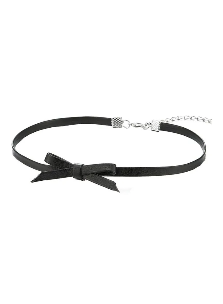 Black Leather Bow Choker Necklace Pendant